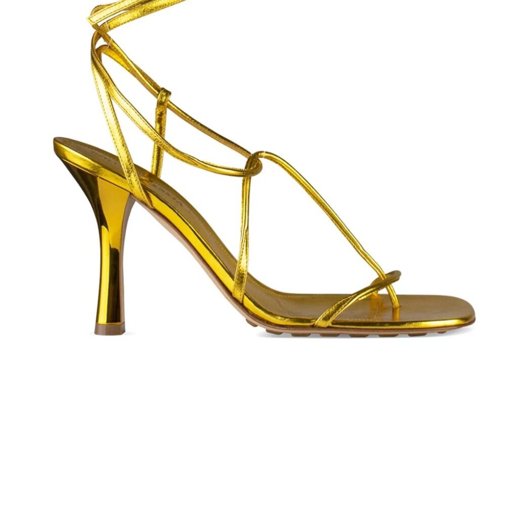 BOTTEGA VENETA Gold Barely There Stretch Ankle Strap Leather Sandals EU:38,5